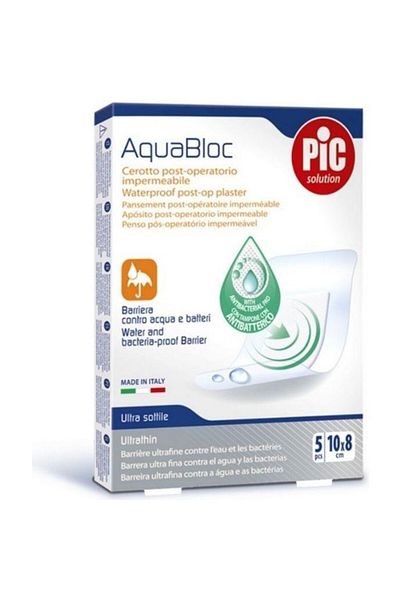 Pic Solution Aquabloc - 5 عبوات من أغطية الجروح المقاومة للماء مقاس 10 سم × 8 سم