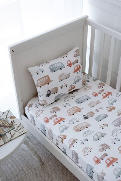 NOU Organic Single Fitted Sheet Set with Colorful Vehicle - Vehicle Attack