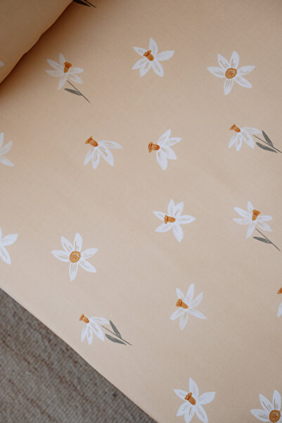 NOU Nergis Bahçesi Organic Single Fitted Sheet Set - Spiring Daffodil