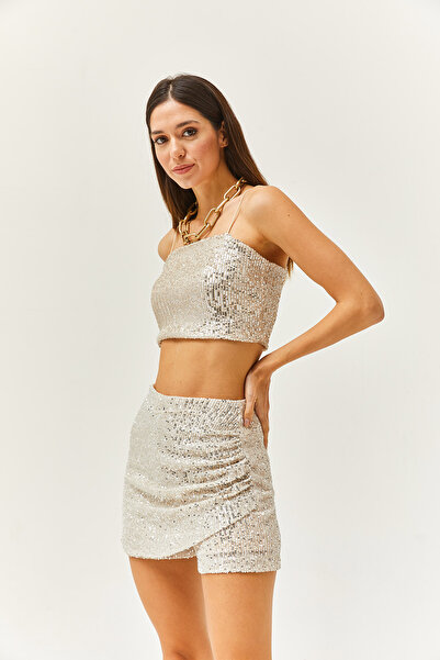 Thil Kadın Payet İşleme Kapaklı Şort Etek 2428-THL