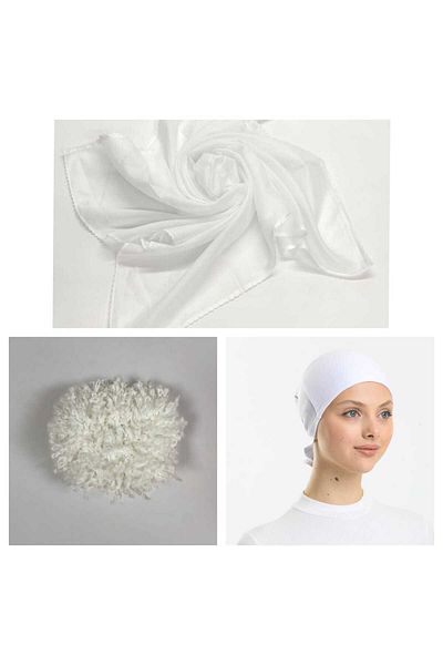 Shalista White 3-Piece Bonesu Set - Magic Bonnet, Inner Head Cover, Knob Buckle Kb3white