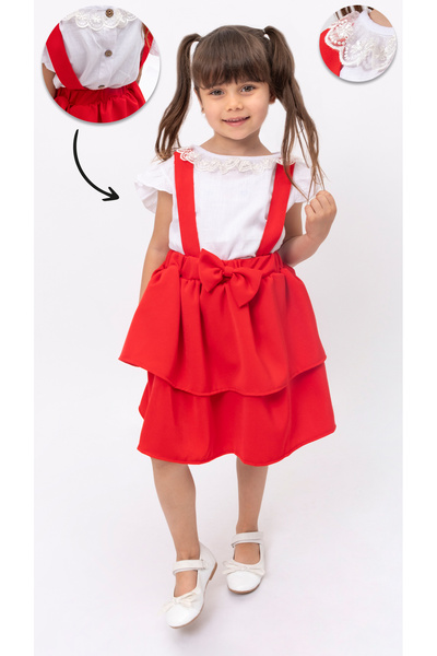 aden kids طقم فستان سلوبيت كريب أحمر