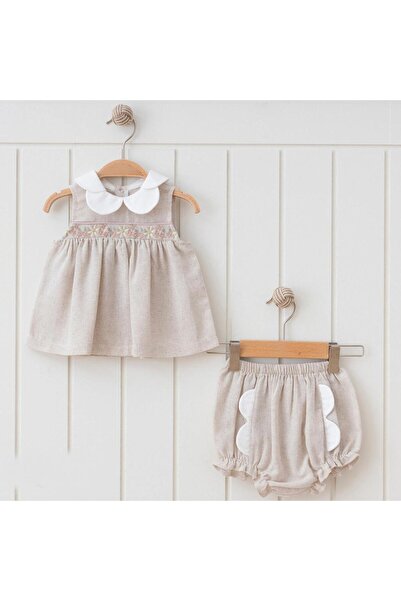 Butik KIZ 6-9-12-18-24 AY KETEN NAKIŞLI 2Lİ TAKIM