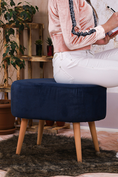 PufyHome DEFNE MAVİ GÜRGEN AYAKLI ÇOK AMAÇLI GENİŞ RAHAT OVAL PUF KOLTUK