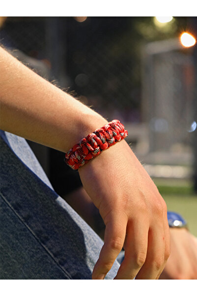 EZG Business Paraşüt İp Dağcı Bilekliği Makrome Bileklik Kırmızı Beyaz Paraco...