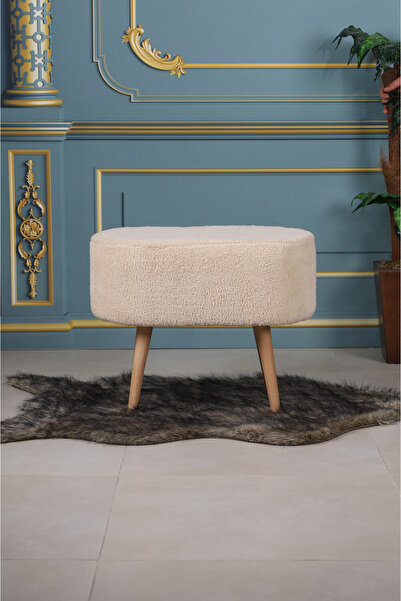 PufyHome DEFNE PELUŞ KREM KUMAŞ GÜRGEN AYAKLI ÇOK AMAÇLI RAHAT GENİŞ PUF KOLTUK