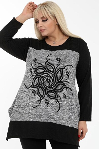 Kheos Μακρυμάνικη άνετη μπλούζα με στρογγυλή λαιμόκοψη με λουλουδάτο μοτίβο