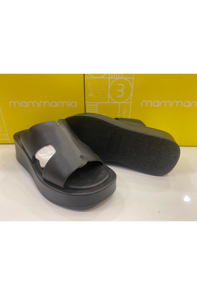 Mammamia D24YT-2015 Women's Black Leather Slippers
