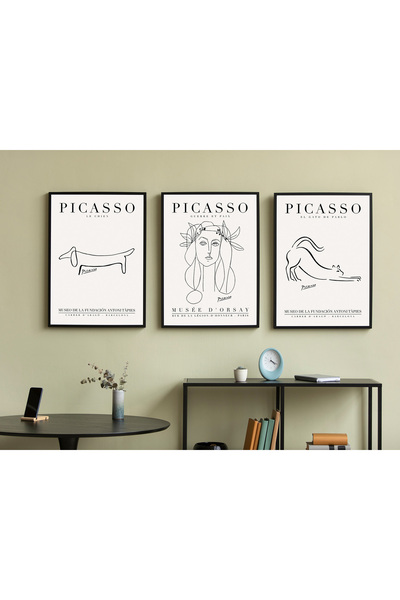caddehediye Siyah Lamine Çerçeveli 3'lü Tablo Seti PICASSO ART TASARIM
