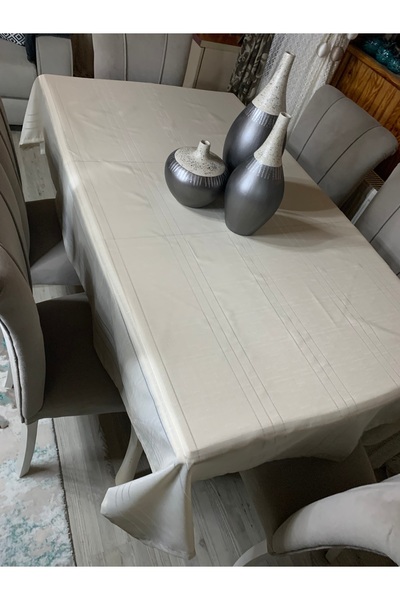 Firuze Colber Non-Slip Cream Tablecloth - Stain Design
