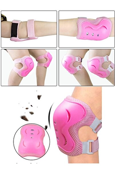 MEDITERIAN Pembe Çocuk Koruyucu Set Dizlik Dirseklik Bileklik 6 Parça Paten S...