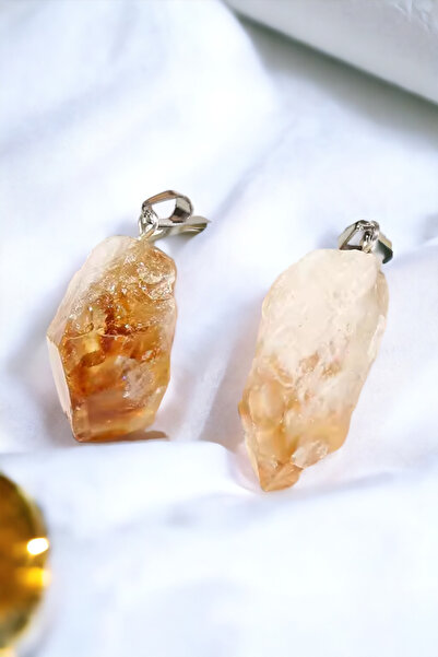 NBS Beautiful Naturel Stones Sitrin Ham İşlenmemiş Para Taşı Gerçek Doğal Taş  Kolye