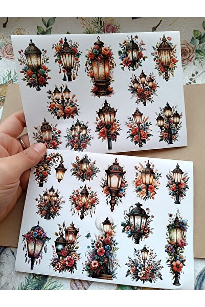 Pink Swan Craft Vintage Scrapbook Çiçekli Sokak Lambaları Etiket Seti, Bullet...