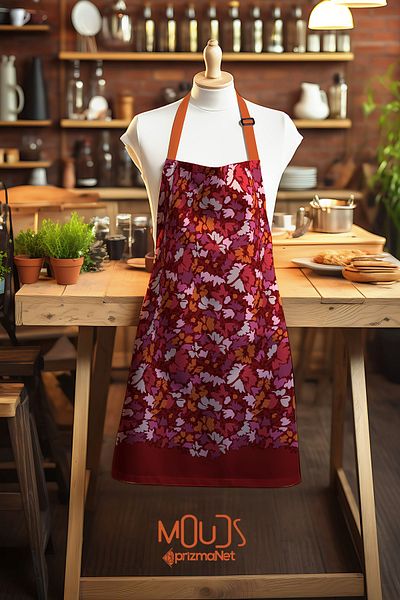 Moud's Suede Fabric Burgundy 2 Patterned Kitchen Apron, Cook Apron, Waiter Apron, Restaurant Apron