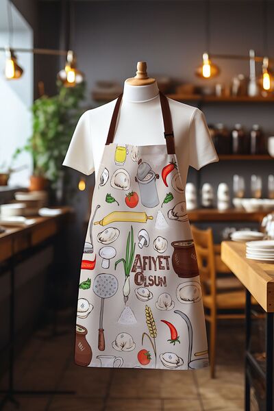 Moud's مريلة مطبخ منقوشة باللون البيج من قماش الغزال، مريلة للطهي، مريلة للنا...