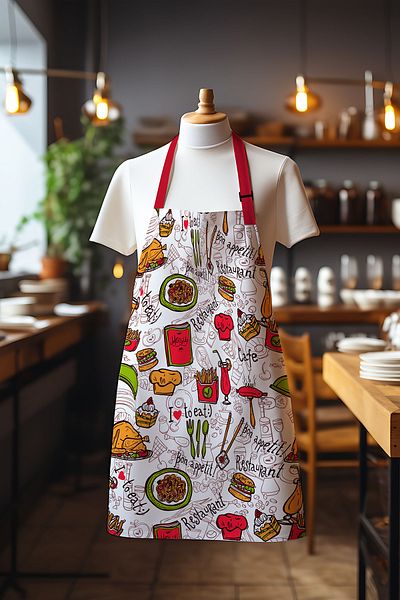 Moud's Suede Fabric Restaurant Cafe Patterned Kitchen Apron, Cook Apron, Waiter Apron, Restaurant Apron
