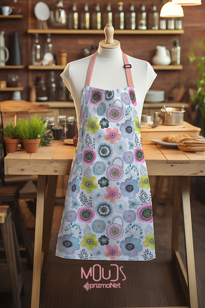 Moud's مريلة مطبخ من قماش الجلد المدبوغ بنمط زهرة الماء، مريلة للطهي، مريلة ل...