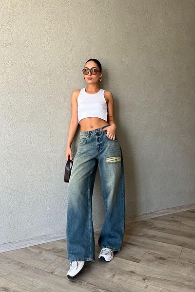 Seda Yalçın Atelier Blue High Waist Antique Ripped Detailed Straight Leg Jeans