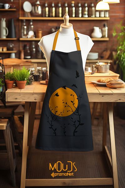 Moud's Suede Fabric Japanese Sun 2 Patterned Kitchen Apron, Cook Apron, Waiter Apron, Restaurant Apron