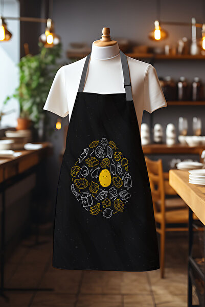 Moud's مريلة مطبخ منقوشة باللونين الأصفر والأبيض من قماش الغزال، مريلة للطهي،...