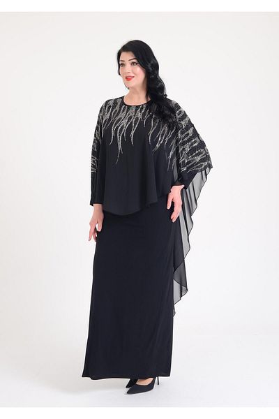 SpringStore فستان سهرة شيفون أسود مقاس كبير