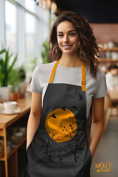 Moud's Suede Fabric Japanese Sun 2 Patterned Kitchen Apron, Cook Apron, Waiter Apron, Restaurant Apron