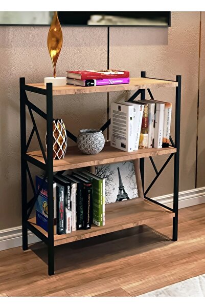 Karacan Dekoratif 3 Raflı Kitaplık Metal Kitaplık