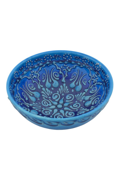 HitDukkan Çini Seramik Mavi El Yapımı Şık Dekoratif Kase Çerezlik (5cmx12cm) NO2