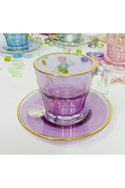 Paşabahçe Purple Luster 2-Piece Turkish Coffee Set 70cc