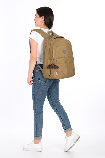 LOOP DESIGN حقيبة ظهر من القماش المجعد مقاومة للماء كبيرة الحجم باللون الرمادي الداكن / حقيبة مدرسية للكمبيوتر المحمول