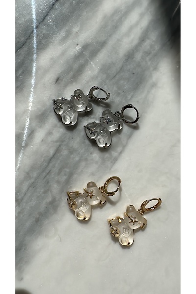 Glowear Atelier Jelly Bear Silver Detailed Steel Earrings