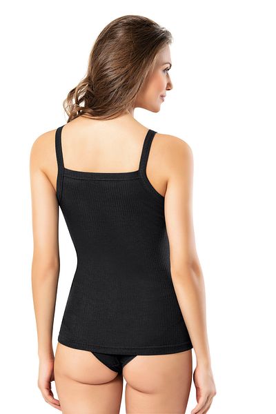 LEYNA BUTİK Women's Cotton Corded Rope Strap Oval Collar 1 Piece Black Basic Tank Top