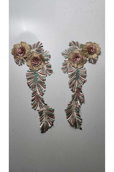 BERKE TUHAFIYE AKSESUAR Size 32cm Width 15cm Embroidery Crafted 3 Sizes Floral Embroidery Guipure Front Applique Double
