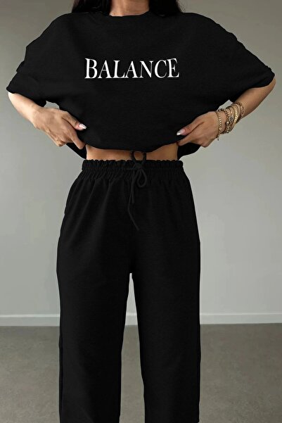 LAND MODA Μαύρο Unisex Balance Σετ φόρμας Basic Comfortable Fit Oversize