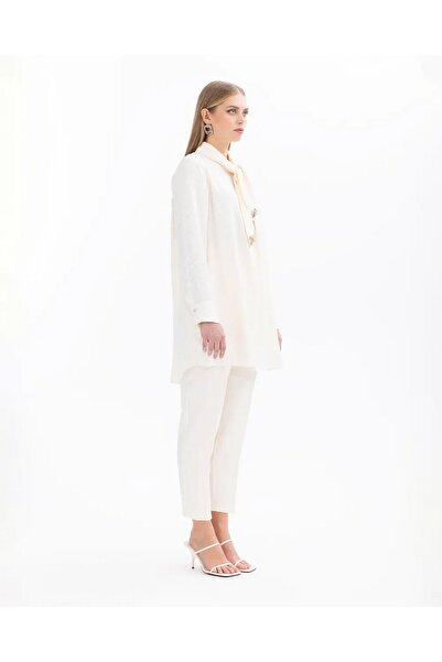 SCL Фулярний комір, довгі рукави, кремовий жіночий тунік 11242104201020