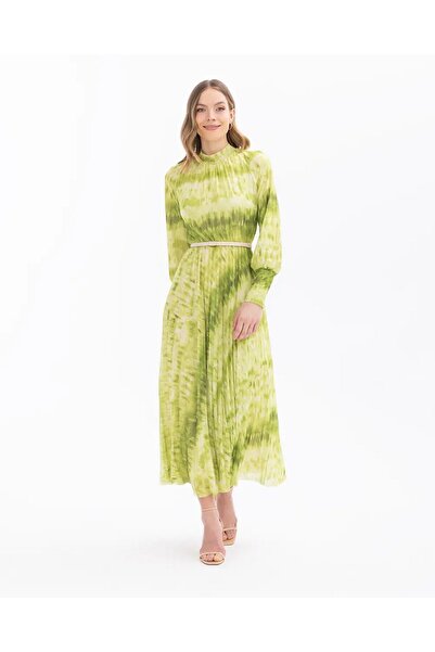 SEÇİL Seçil Stand Collar Patterned Long Sleeve Green Women's Dress10242104001020