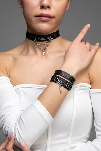DENİZ TASARIM Real Leather Suit Choker & Bracelet