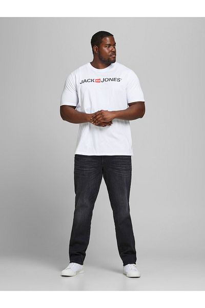 Jack & Jones Jack&jones Plus Crew Neck Plus Size Λευκό ανδρικό μπλουζάκι από οργανικό βαμβάκι 12184987