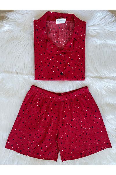 Pijamacs Red Star Patterned Pegasus Pajama Set with Shorts