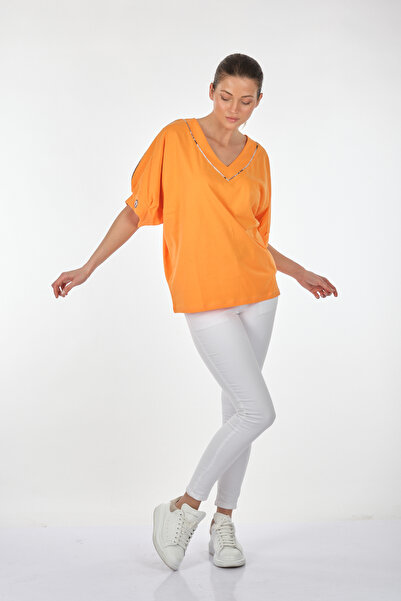 Vedi V-Neck Bat Sleeve Orange Women's Blouse22122028