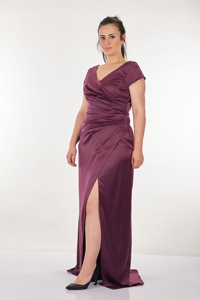 DORİ Γυναικείο φόρεμα Dori V-Neck Plus Size με χαμηλό μανίκι Cherry 221bb4051