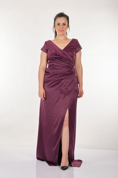 DORİ Γυναικείο φόρεμα Dori V-Neck Plus Size με χαμηλό μανίκι Cherry 221bb4051