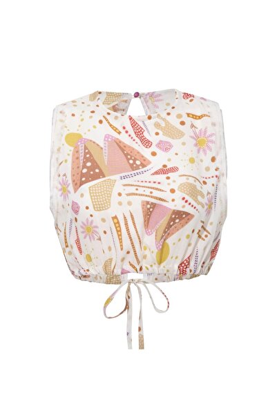 Le Monade Dreams Ekru Pembe Desenli Sırt Detaylı Bluz