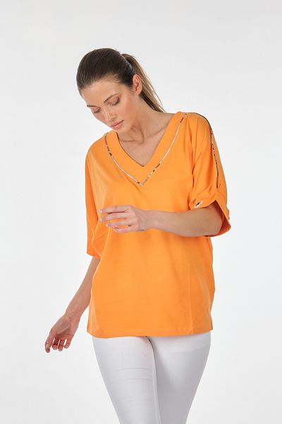 Vedi V-Neck Bat Sleeve Orange Women's Blouse22122028