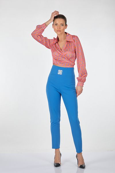 EXPLOSION Pipe Leg High Waist Blue Women's Trousers221141322