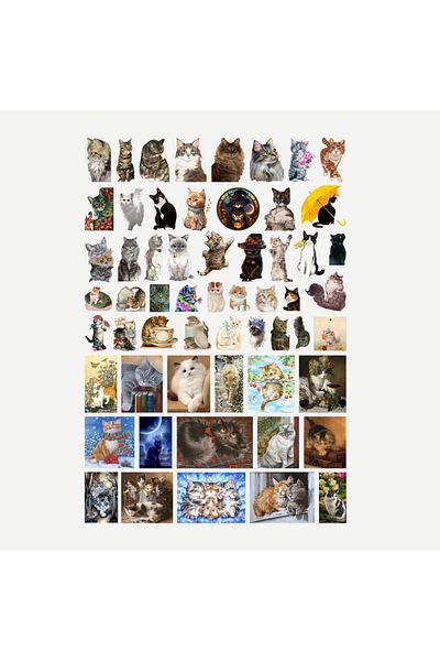 Ororabutik Σετ αυτοκόλλητων 58 τεμ. Cute Cats - Σετ αυτοκόλλητων Scrapbook Bullet Journal