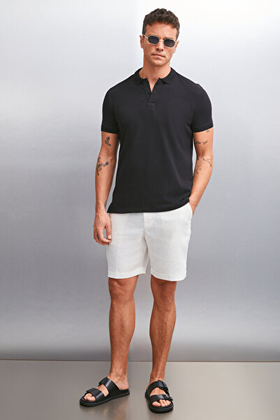 GRIMELANGE MARTEN Pánské tričko s krátkým rukávem ze 100% bavlny Regular Fit Černé Polo s výstřihem