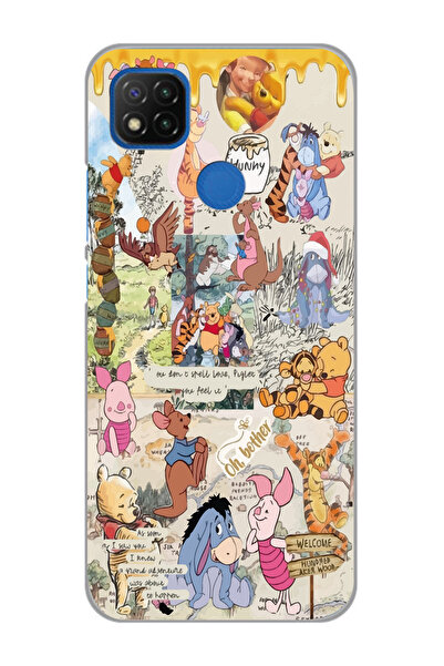 Magic Ring Xiaomi Redmi 9C / 10A Uyumlu Winnie The Pooh Kolaj Tasarımlı Şeffa...