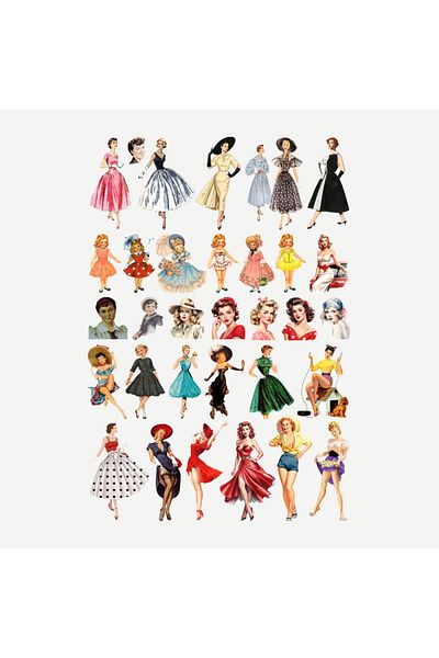 Ororabutik Vintage Elegance του 1950 - Σετ αυτοκόλλητων φορεμάτων 32 τμχ, σετ ετικετών, Scrapbook Bullet Journal