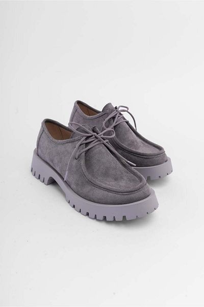 SHOEMARK Luca Gray Suede Lace-up Women's Loafer